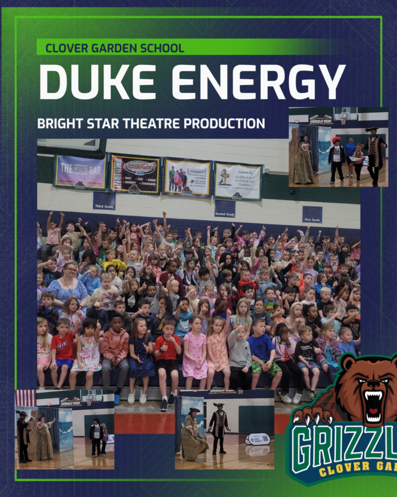 Elementary students at Clover Garden School watch an interactive Bright Star Theatre performance sponsored by Duke Energy in the school gym.