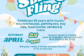 Flyer for Clover Garden’s Spring Fling on Saturday, April 25 from 1–4 PM in Burlington, NC, featuring music, bounce houses, petting zoo, food trucks, and more, with ticket info and QR code.