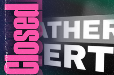 Graphic from Clover Garden School announcing a weather alert. Large pink vertical text reads “CLOSED,” with blurred “Weather Alert” text in the background and “CGS Closed” with the Grizzlies logo at the bottom.