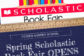 Poster for Clover Garden School Spring Scholastic Book Fair opening Monday, April 13th.