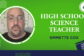 Clover Garden School staff graphic featuring Emmette Cox, high school science teacher, with his portrait on a bright green background and the CGS Grizzlies logo.