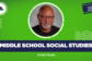 Green and navy Clover Garden School welcome graphic featuring Joseph Dugan, Middle School Social Studies teacher, with his portrait centered alongside the CGS Grizzlies logo.
