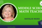 Clover Garden School staff graphic featuring Natalie Hicks, middle school math teacher, with her portrait on a bright green background and the CGS Grizzlies logo.