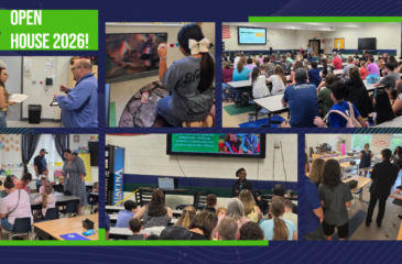 Collage titled “Open House 2026!” featuring Clover Garden School students, families, teachers, and staff gathering in classrooms and attending presentations during Open House.