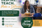 Promotional graphic for Clover Garden School featuring a teacher working one-on-one with a young student in a classroom. The graphic includes the phrases "Inspire. Teach. Make a Difference." and "Now Hiring!" with a call to apply for teaching positions at Clover Garden School.