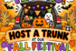 Fall Festival Trunk or Treat flyer inviting volunteers to decorate a trunk and pass out candy, featuring pumpkins, ghosts, and a decorated car.