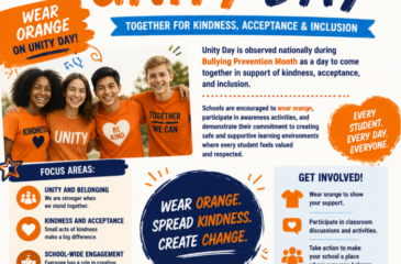 Unity Day, October 21, 2026: Wear orange to support bullying prevention, kindness, acceptance, and inclusion in schools.